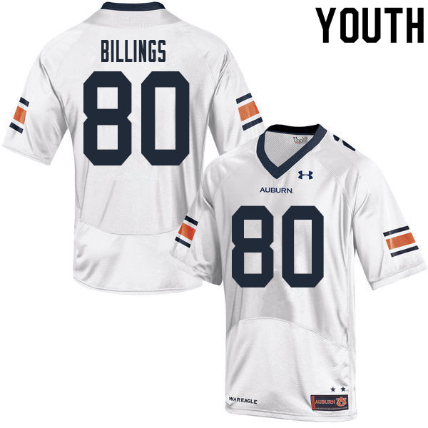 Youth Auburn Tigers #80 Jackson Billings White 2020 College Stitched Football Jersey